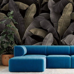 3062-D / Botanical Peelable Stickable Wallpaper with Gold Banana Leaves - Self-Adhesive, Removable Wallpaper for Walls, Boho Decor - Artevella