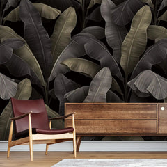 3062-D / Botanical Peelable Stickable Wallpaper with Gold Banana Leaves - Self-Adhesive, Removable Wallpaper for Walls, Boho Decor - Artevella