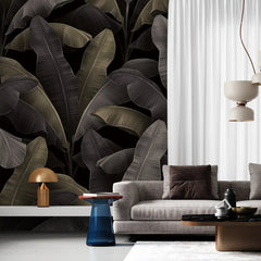 3062-D / Botanical Peelable Stickable Wallpaper with Gold Banana Leaves - Self-Adhesive, Removable Wallpaper for Walls, Boho Decor - Artevella