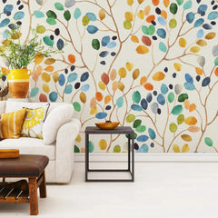 3063-A / Tropical Floral Peel and Stick Wallpaper - Colorful Woodland Branch, Decorative for Accent Wall, Removable and Easy to Install - Artevella