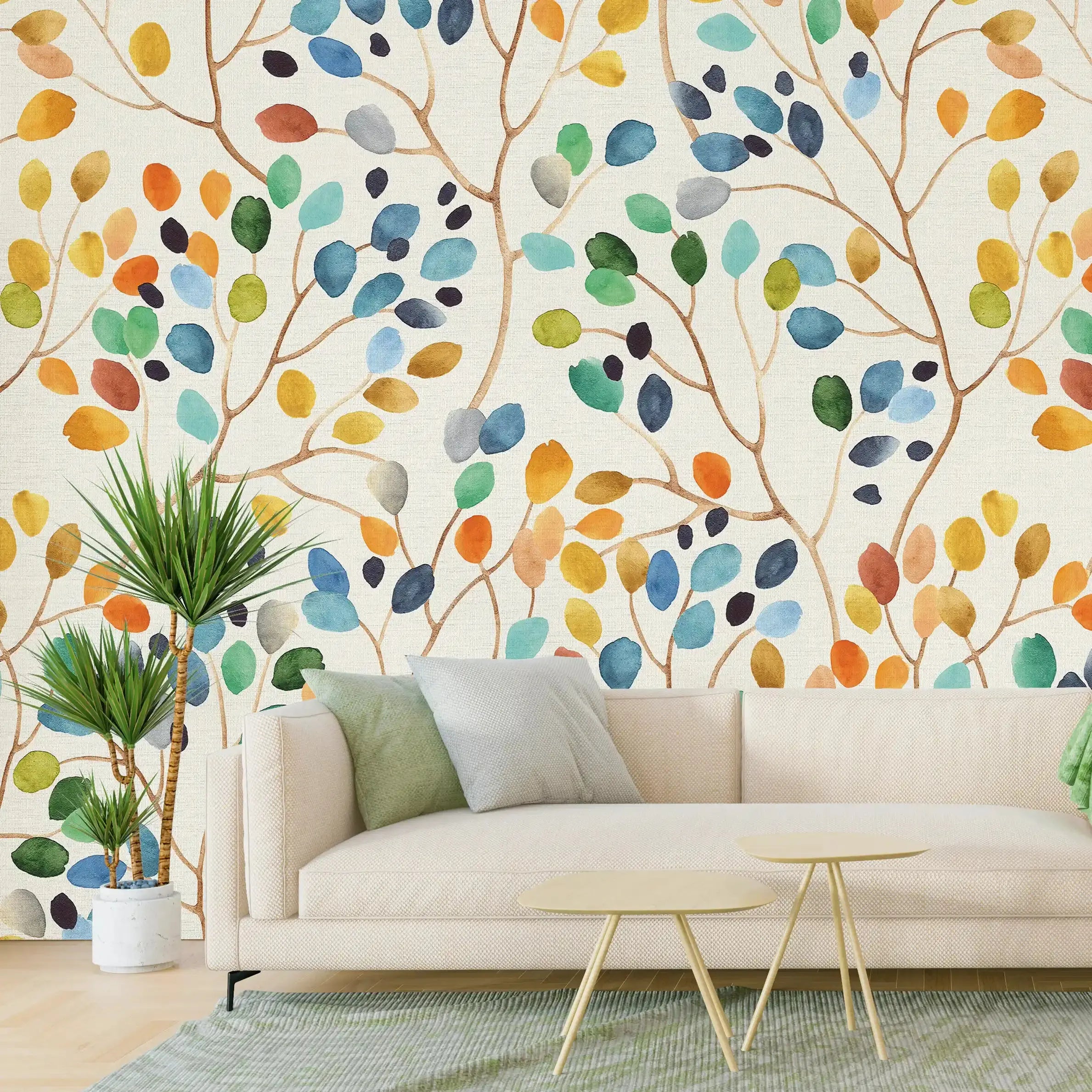 3063-A / Tropical Floral Peel and Stick Wallpaper - Colorful Woodland Branch, Decorative for Accent Wall, Removable and Easy to Install - Artevella