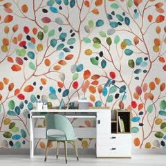 3063-B / Tropical Floral Peel and Stick Wallpaper - Colorful Woodland Branch, Decorative for Accent Wall, Removable and Easy to Install - Artevella