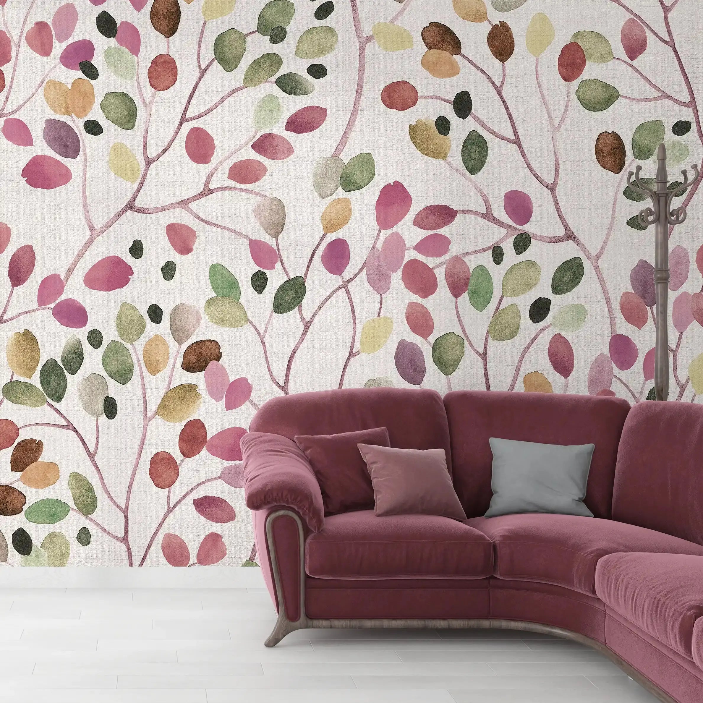 3063-C / Tropical Floral Peel and Stick Wallpaper - Colorful Woodland Branch, Decorative for Accent Wall, Removable and Easy to Install - Artevella