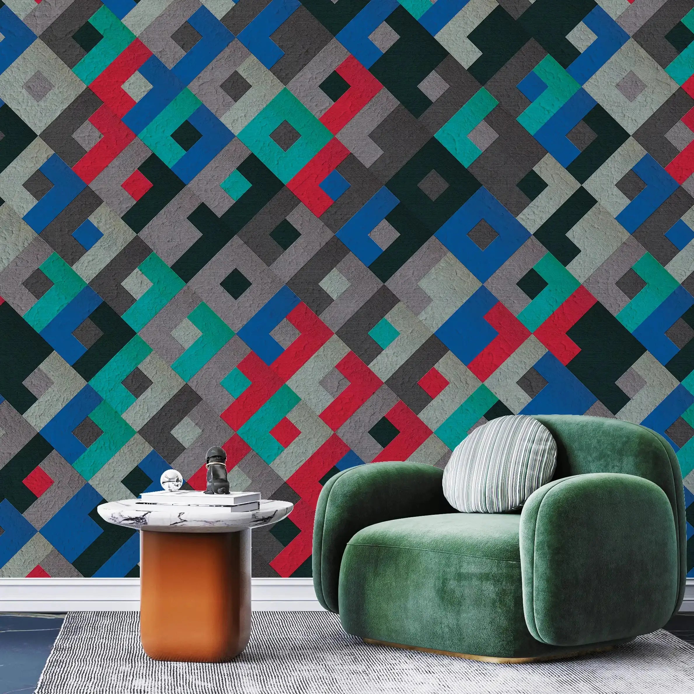 3064-C / Colorful Geometric Pattern Wallpaper - Peelable, Stickable, Ideal for Modern Wall Decor or Accent Wall - Artevella