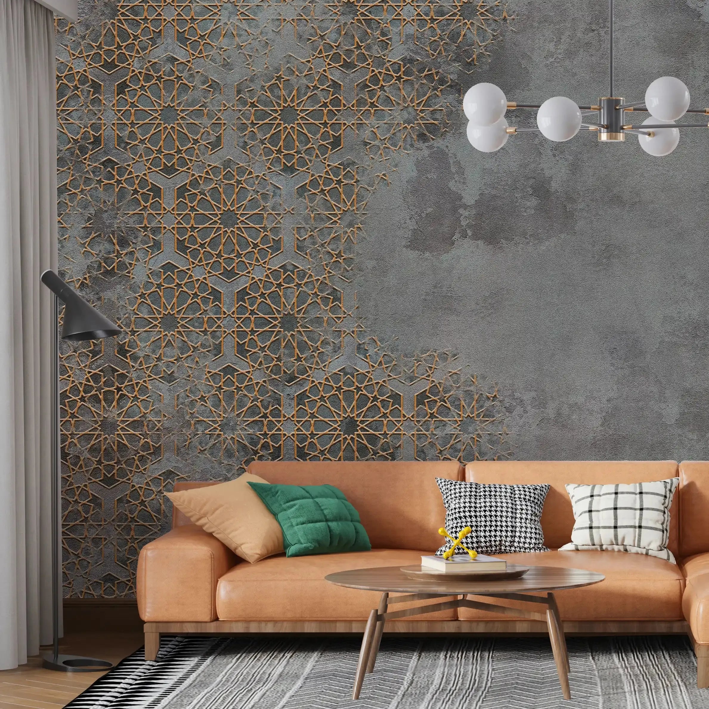 3068-A / Elegant Floral Abstract Peel and Stick Wallpaper with Gold Border - Perfect for Modern Room Deco - Artevella