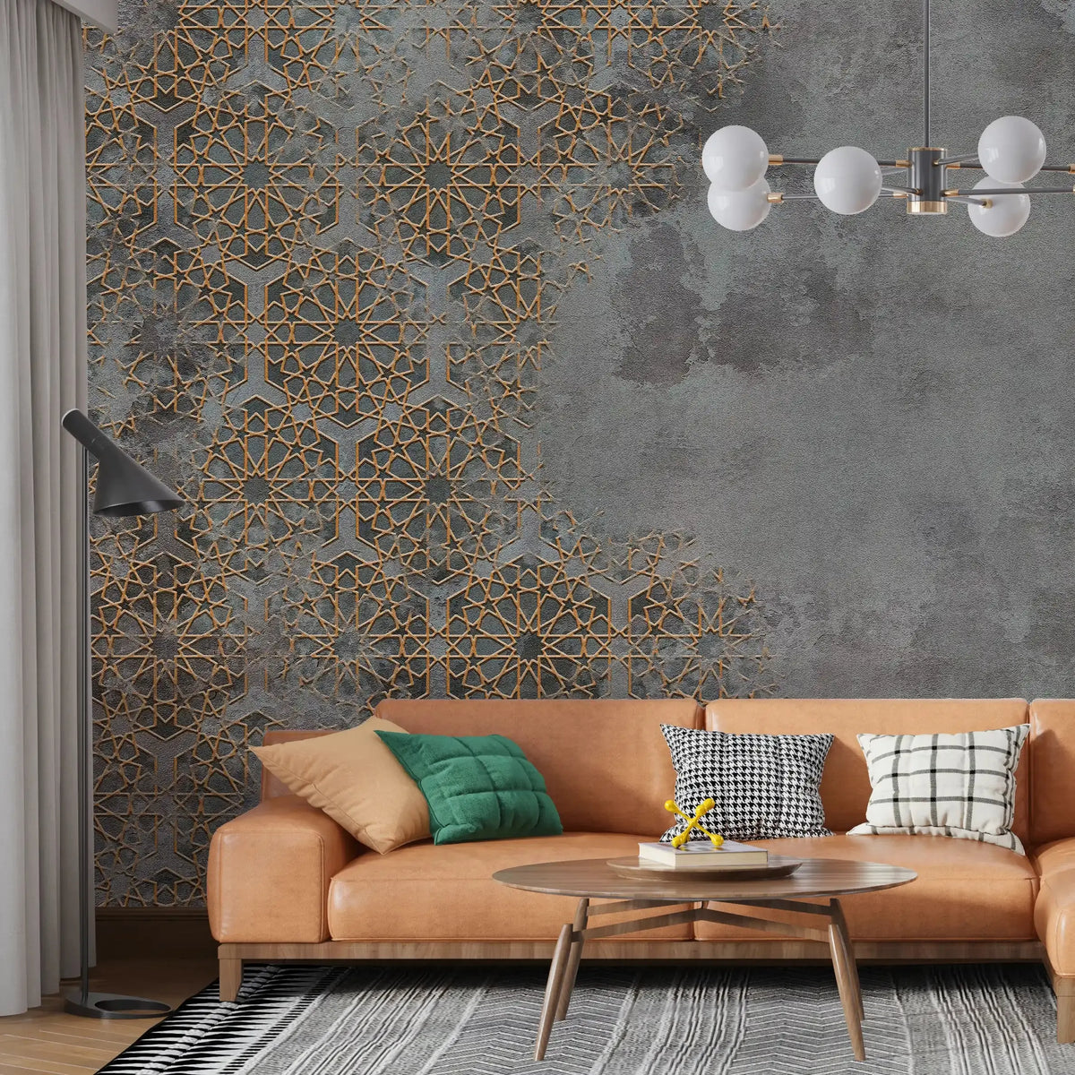 3068-A / Elegant Floral Abstract Peel and Stick Wallpaper with Gold Border - Perfect for Modern Room Deco - Artevella