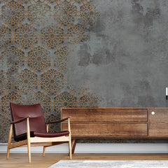 3068-A / Elegant Floral Abstract Peel and Stick Wallpaper with Gold Border - Perfect for Modern Room Deco - Artevella