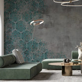 3068-B / Elegant Floral Abstract Peel and Stick Wallpaper with Turquoise Border - Perfect for Modern Room Deco - Artevella
