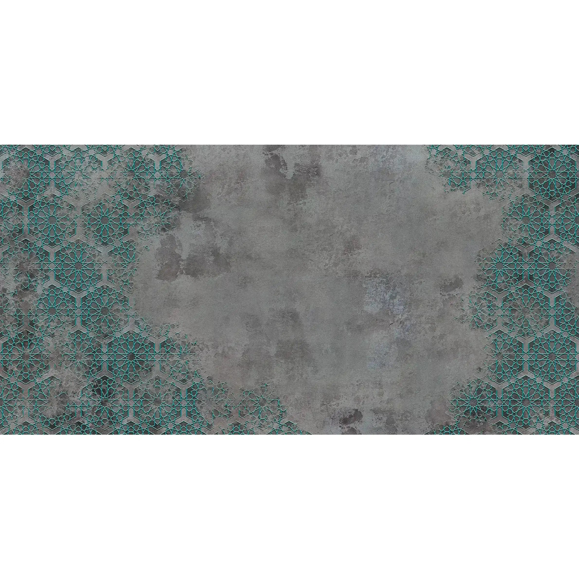 3068-B / Elegant Floral Abstract Peel and Stick Wallpaper with Turquoise Border - Perfect for Modern Room Deco - Artevella