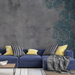 3068-C / Elegant Floral Abstract Peel and Stick Wallpaper with Blue Border - Perfect for Modern Room Deco - Artevella