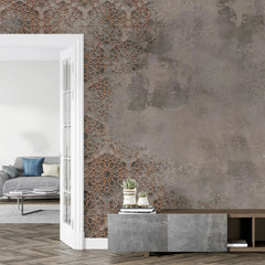 3068-D / Elegant Floral Abstract Peel and Stick Wallpaper with Orange Border - Perfect for Modern Room Deco - Artevella