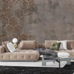 3068-D / Elegant Floral Abstract Peel and Stick Wallpaper with Orange Border - Perfect for Modern Room Deco - Artevella