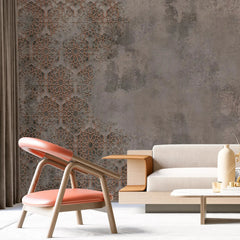3068-D / Elegant Floral Abstract Peel and Stick Wallpaper with Orange Border - Perfect for Modern Room Deco - Artevella