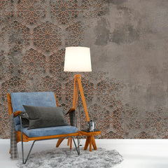 3068-D / Elegant Floral Abstract Peel and Stick Wallpaper with Orange Border - Perfect for Modern Room Deco - Artevella