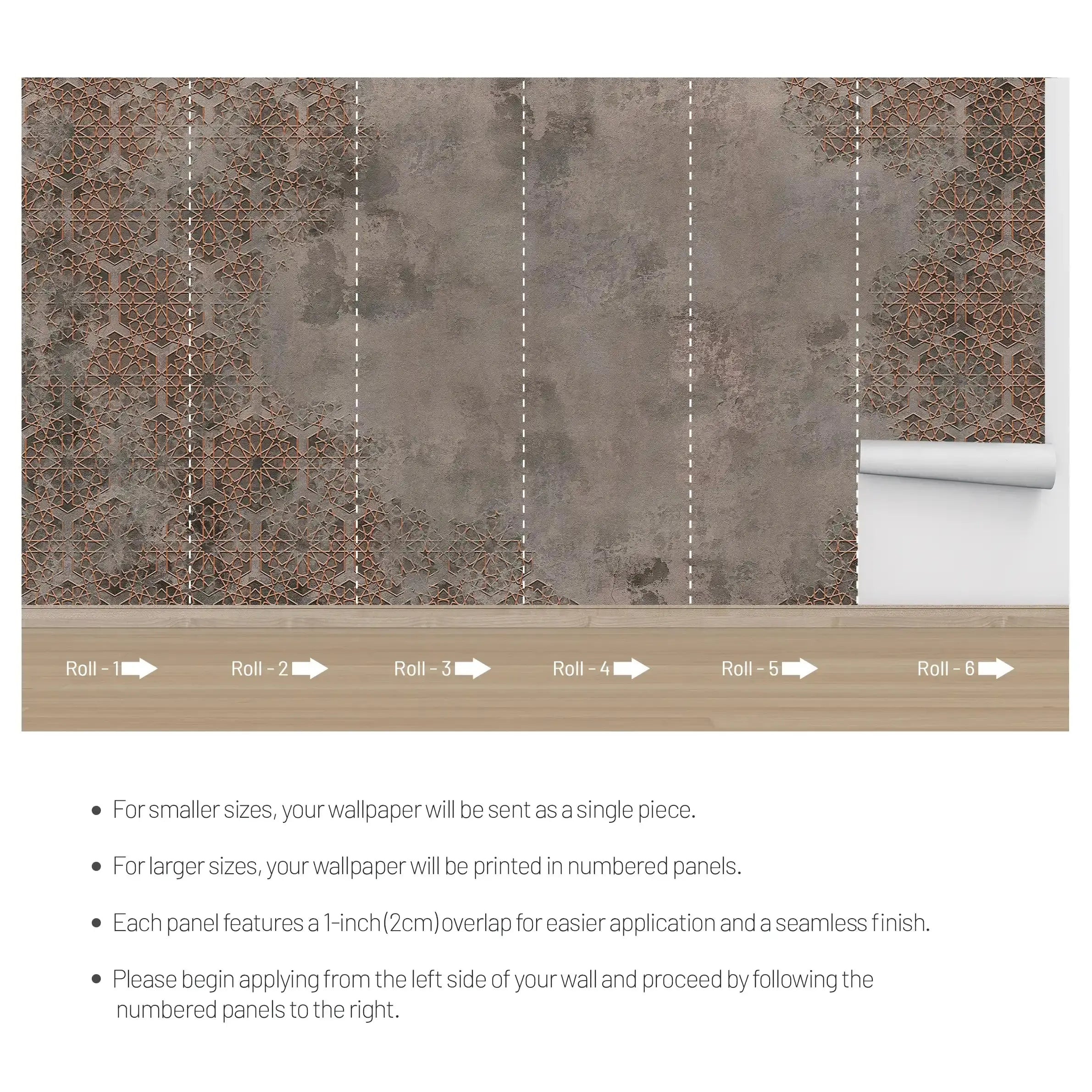 3068-D / Elegant Floral Abstract Peel and Stick Wallpaper with Orange Border - Perfect for Modern Room Deco - Artevella