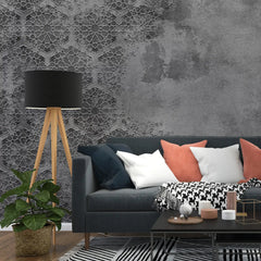 3068-E / Elegant Floral Abstract Peel and Stick Wallpaper with Grey Border - Perfect for Modern Room Deco - Artevella