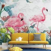 3069-B / Tropical Peel & Stick Wallpaper – Vibrant Pink Flamingo and Leaf Design for DIY Home Decor - Artevella