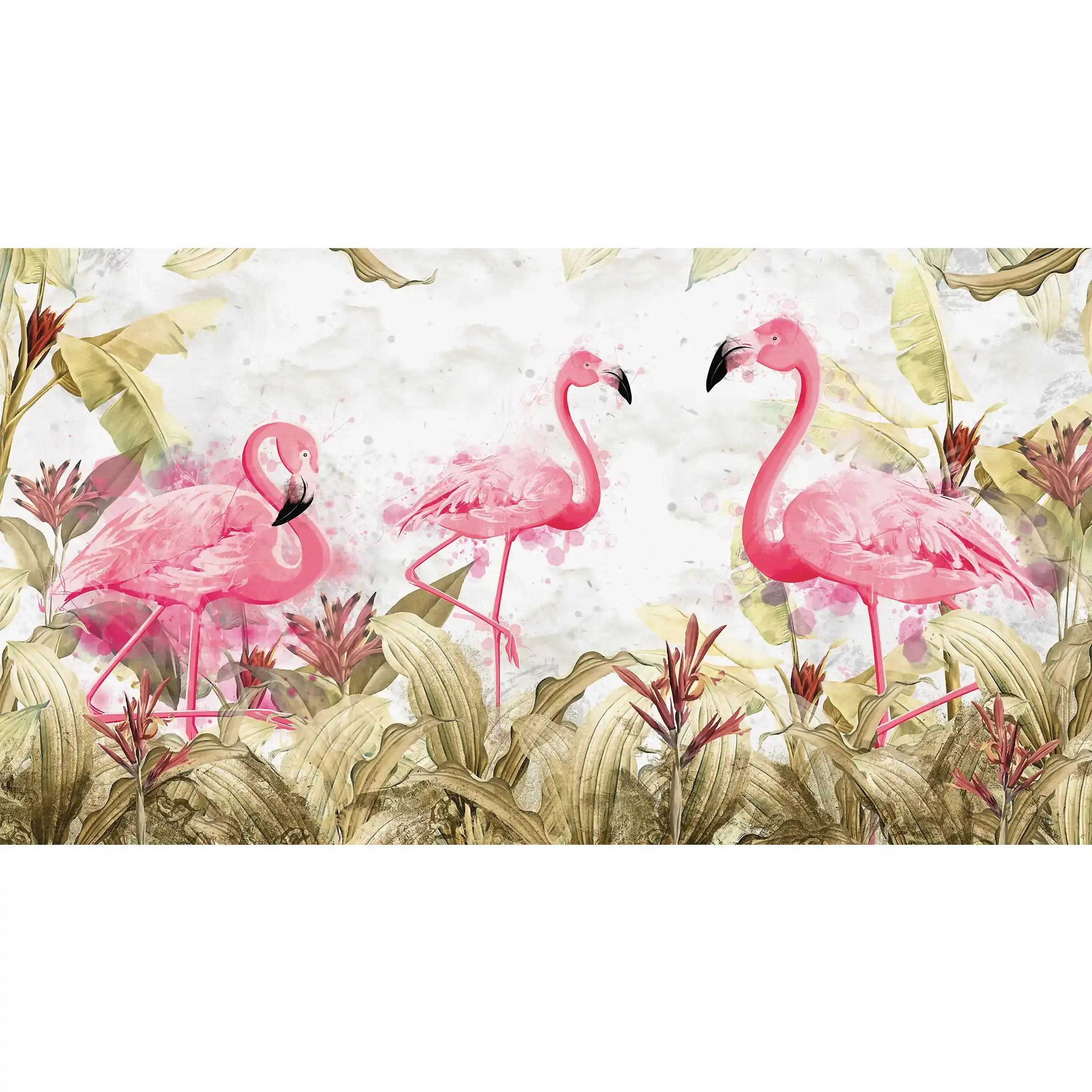 3069-C / Tropical Peel & Stick Wallpaper – Vibrant Pink Flamingo and Leaf Design for DIY Home Decor - Artevella