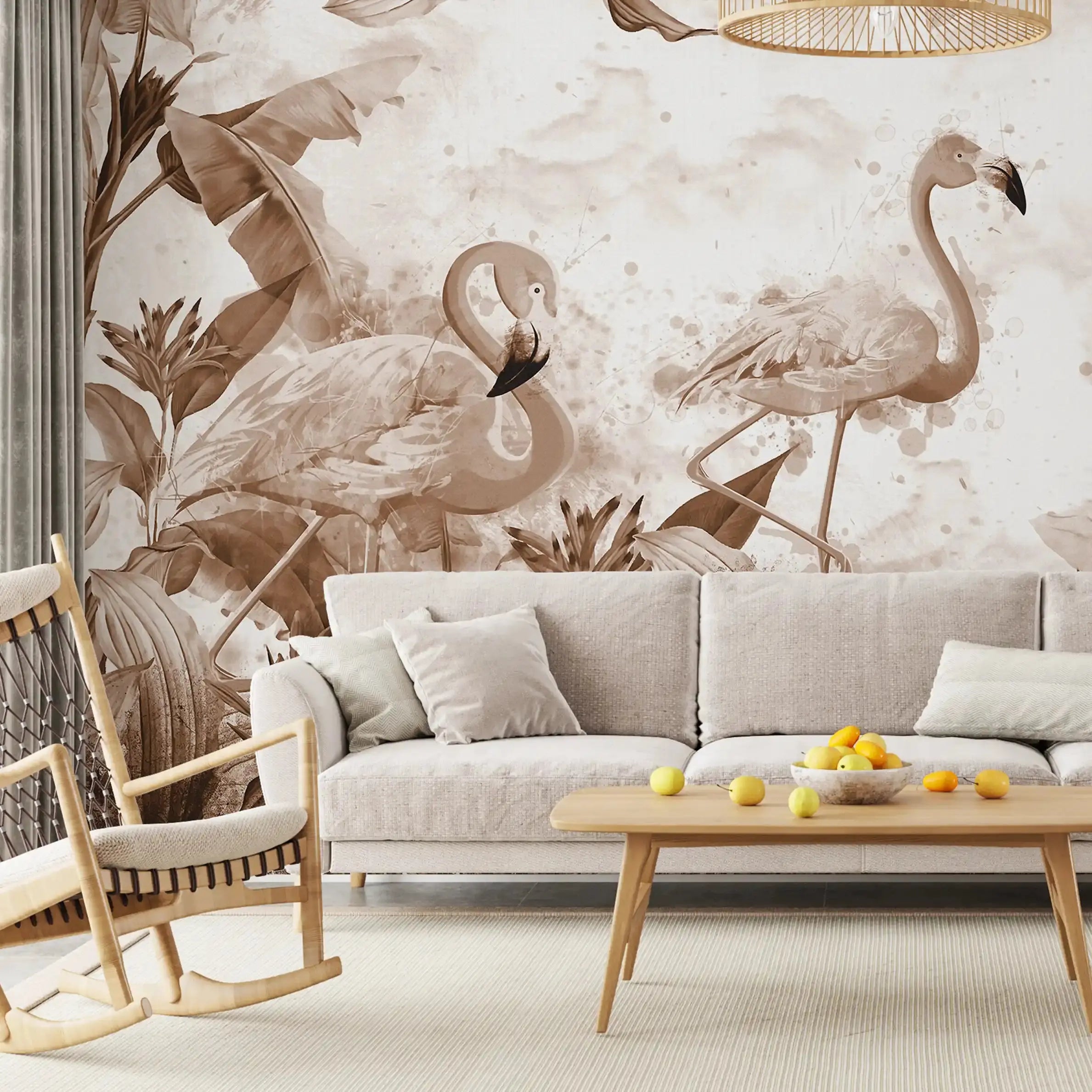 3069-D / Tropical Peel & Stick Wallpaper – Vibrant Pink Flamingo and Leaf Design for DIY Home Decor - Artevella