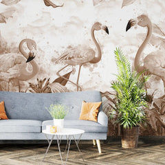 3069-D / Tropical Peel & Stick Wallpaper – Vibrant Pink Flamingo and Leaf Design for DIY Home Decor - Artevella