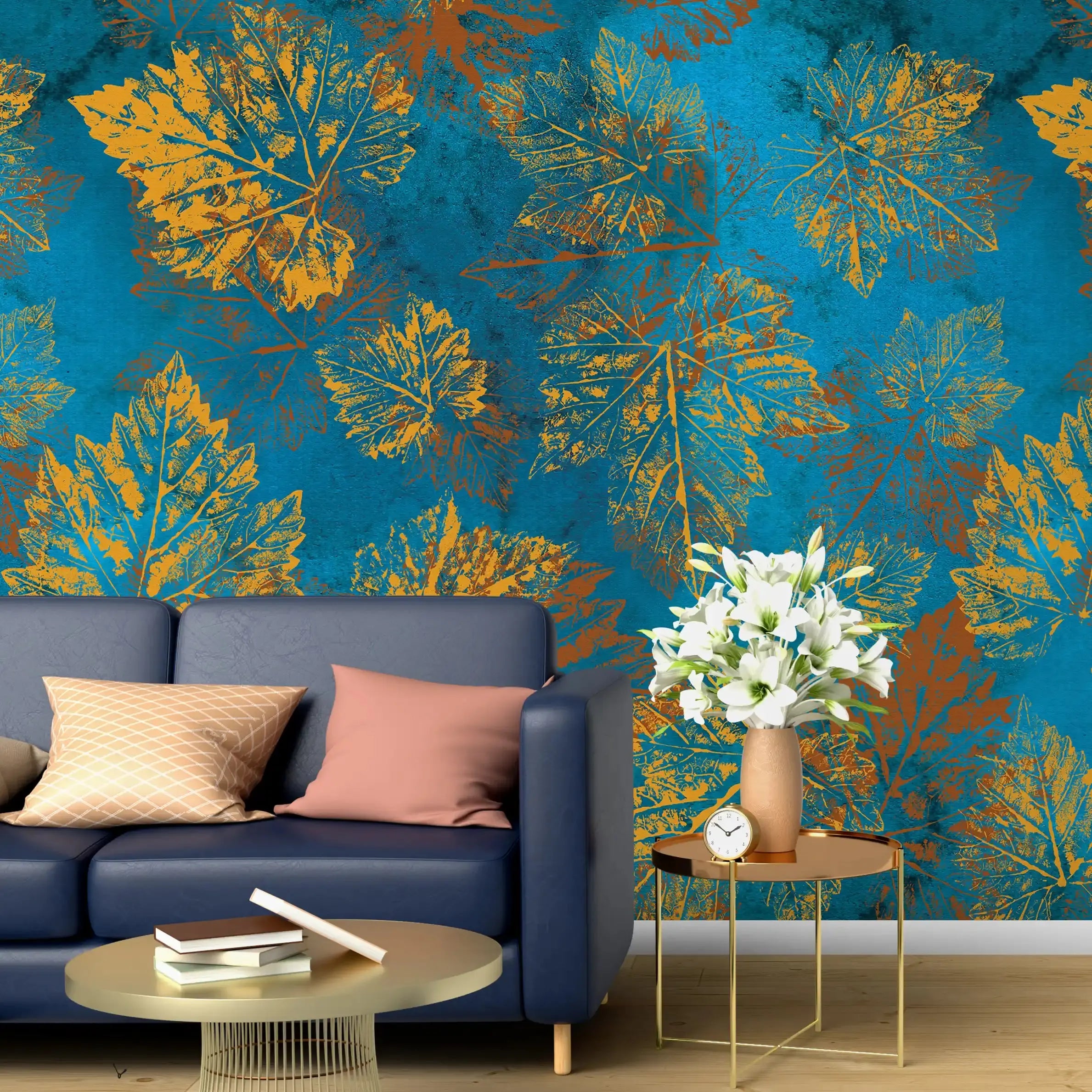 3072-B / Vintage Floral Mural Peel and Stick Wallpaper - Yellow and Brown Nature-Inspired Wall Decor for Modern Homes - Artevella
