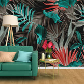 3073-B / Self-Adhesive Wall Mural, Exotic Brown & Green Leaves, Watercolor Botanical Wallpaper for Modern Home Decor - Artevella