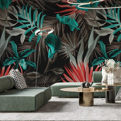 3073-B / Self-Adhesive Wall Mural, Exotic Brown & Green Leaves, Watercolor Botanical Wallpaper for Modern Home Decor - Artevella