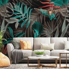 3073-B / Self-Adhesive Wall Mural, Exotic Brown & Green Leaves, Watercolor Botanical Wallpaper for Modern Home Decor - Artevella