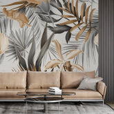 3073-D / Self-Adhesive Wall Mural, Exotic Gold & Grey Leaves, Watercolor Botanical Wallpaper for Modern Home Decor - Artevella