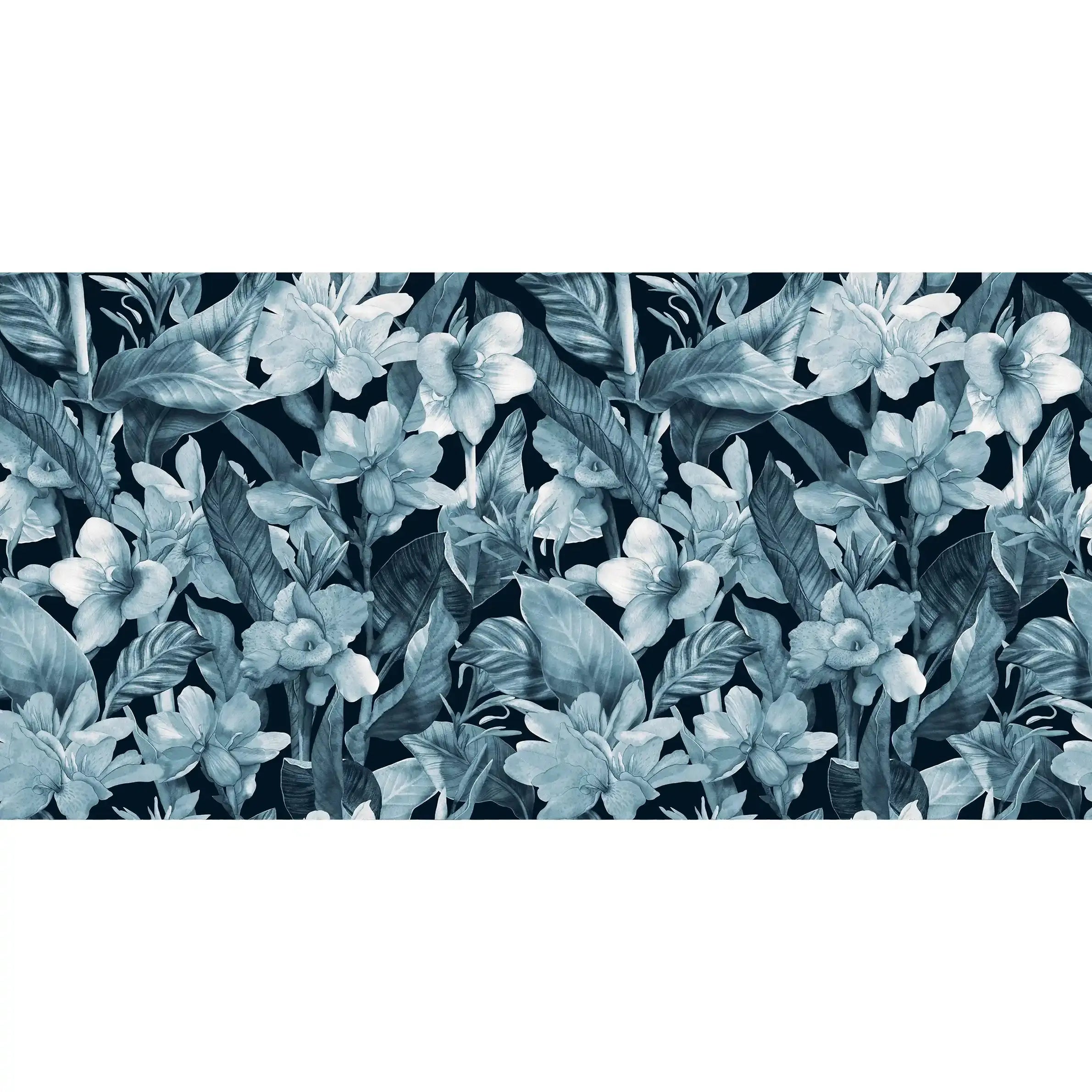 3074-B / Botanical Peel and Stick Wallpaper: Blue Floral & Black Leaf Pattern, Perfect for Accent Wall Decor - Artevella