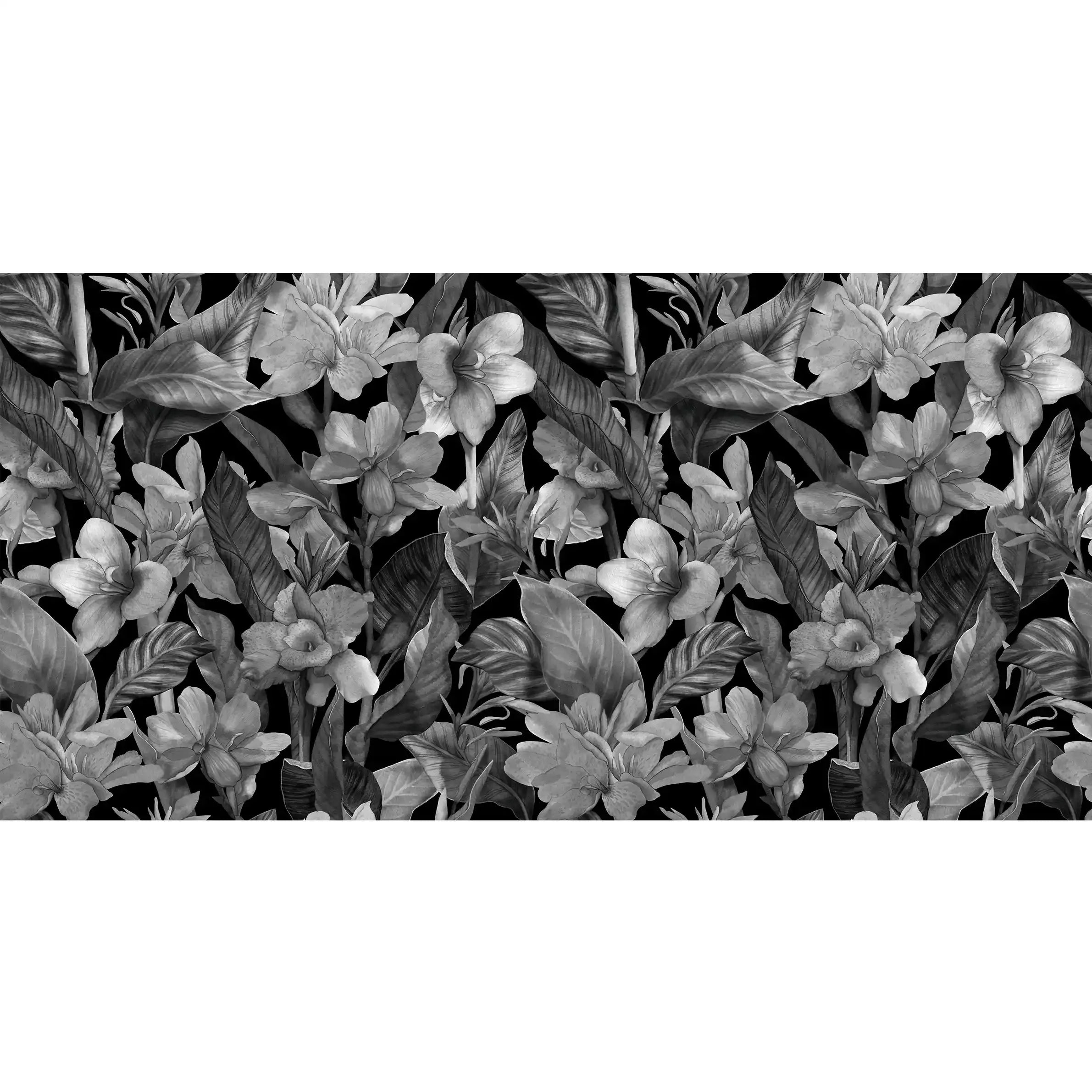 3074-E / Botanical Peel and Stick Wallpaper: Grey Floral & Black Leaf Pattern, Perfect for Accent Wall Decor - Artevella