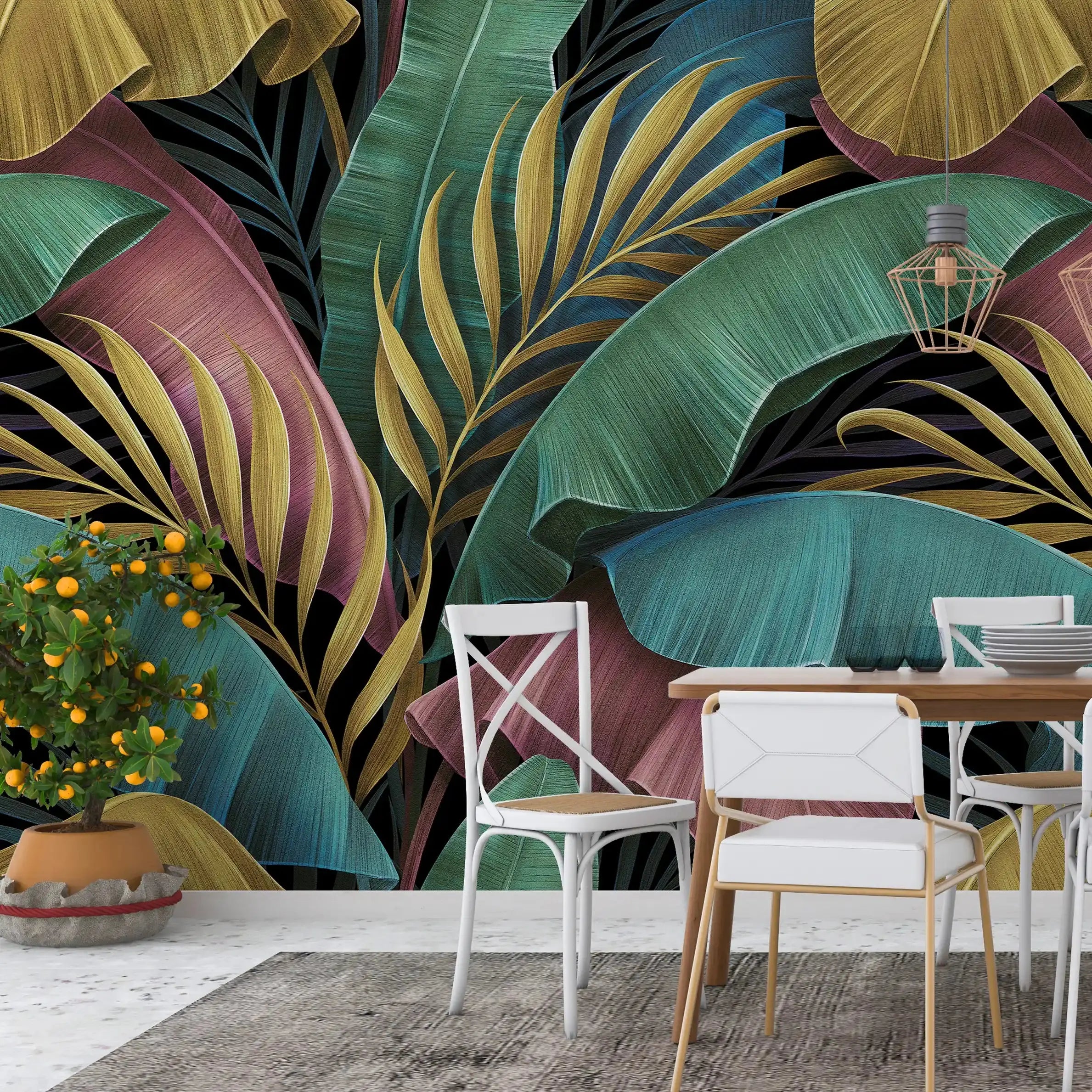 3075-A / Peel and Stick Boho Wallpaper: Tropical Palm Leave Design, Perfect for Accent Wall Decor - Artevella