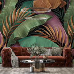 3075-B / Peel and Stick Boho Wallpaper: Tropical Palm Leave Design, Perfect for Accent Wall Decor - Artevella