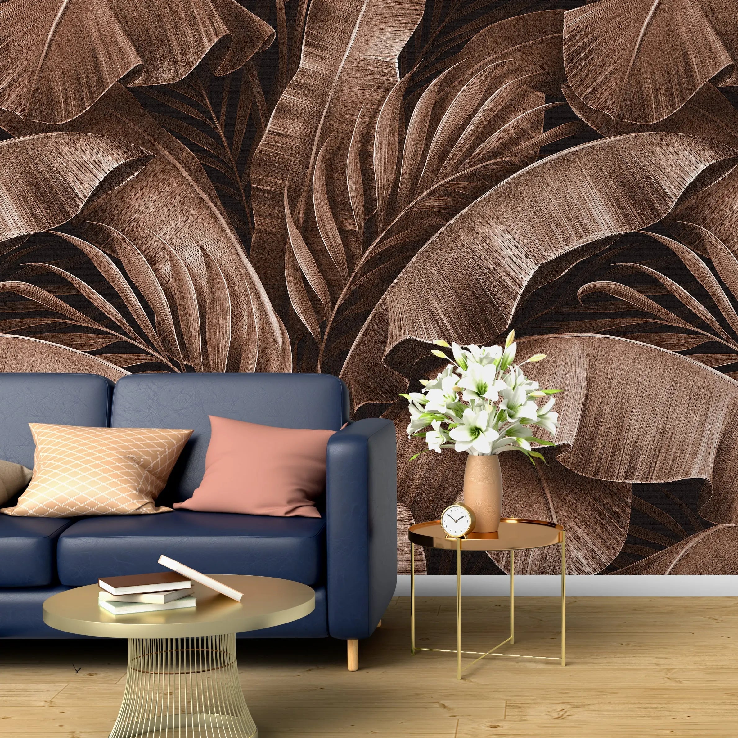 3075-D / Peel and Stick Boho Wallpaper: Tropical Palm Leave Design, Perfect for Accent Wall Decor - Artevella