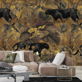 3076-A / Botanical Wallpaper with Panther Theme: Adhesive Mural for Wall Accent - Artevella