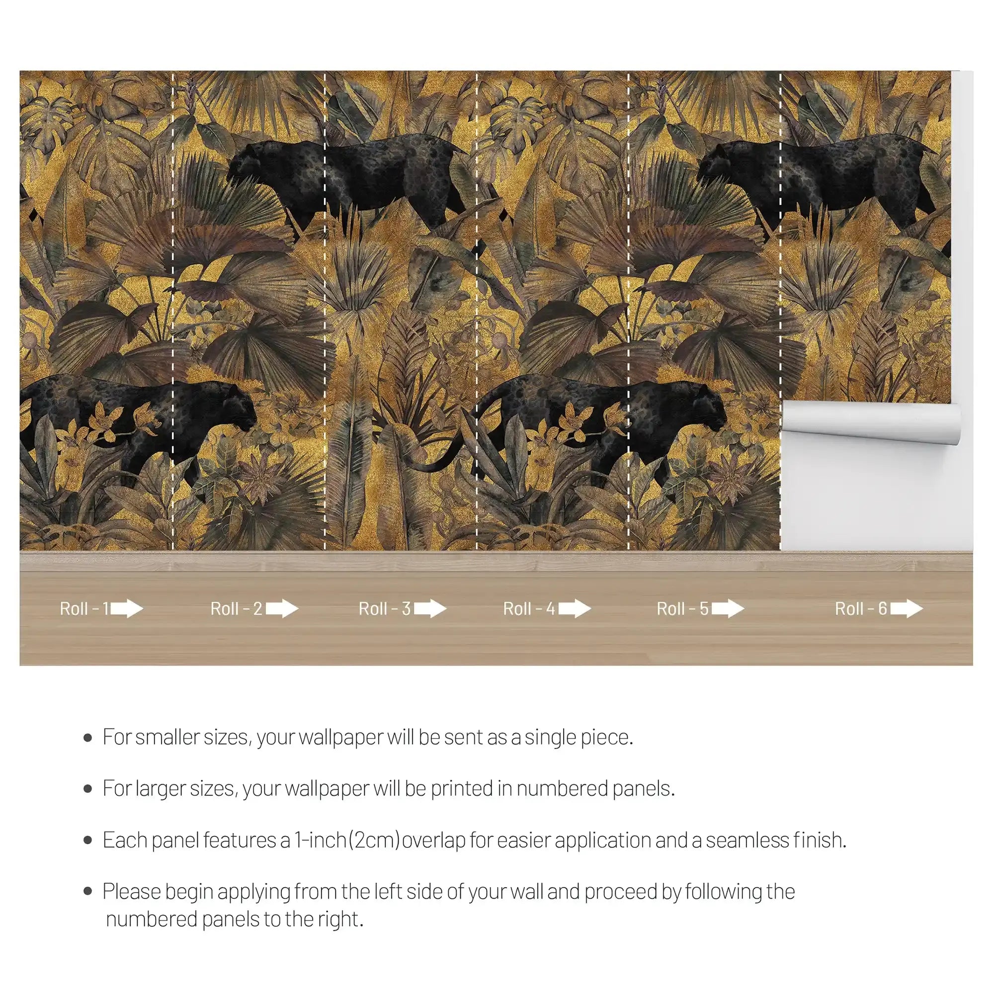 3076-A / Botanical Wallpaper with Panther Theme: Adhesive Mural for Wall Accent - Artevella
