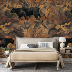 3076-B / Botanical Wallpaper with Panther Theme: Adhesive Mural for Wall Accent - Artevella