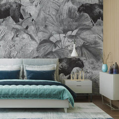 3076-E / Botanical Wallpaper with Panther Theme: Adhesive Mural for Wall Accent - Artevella