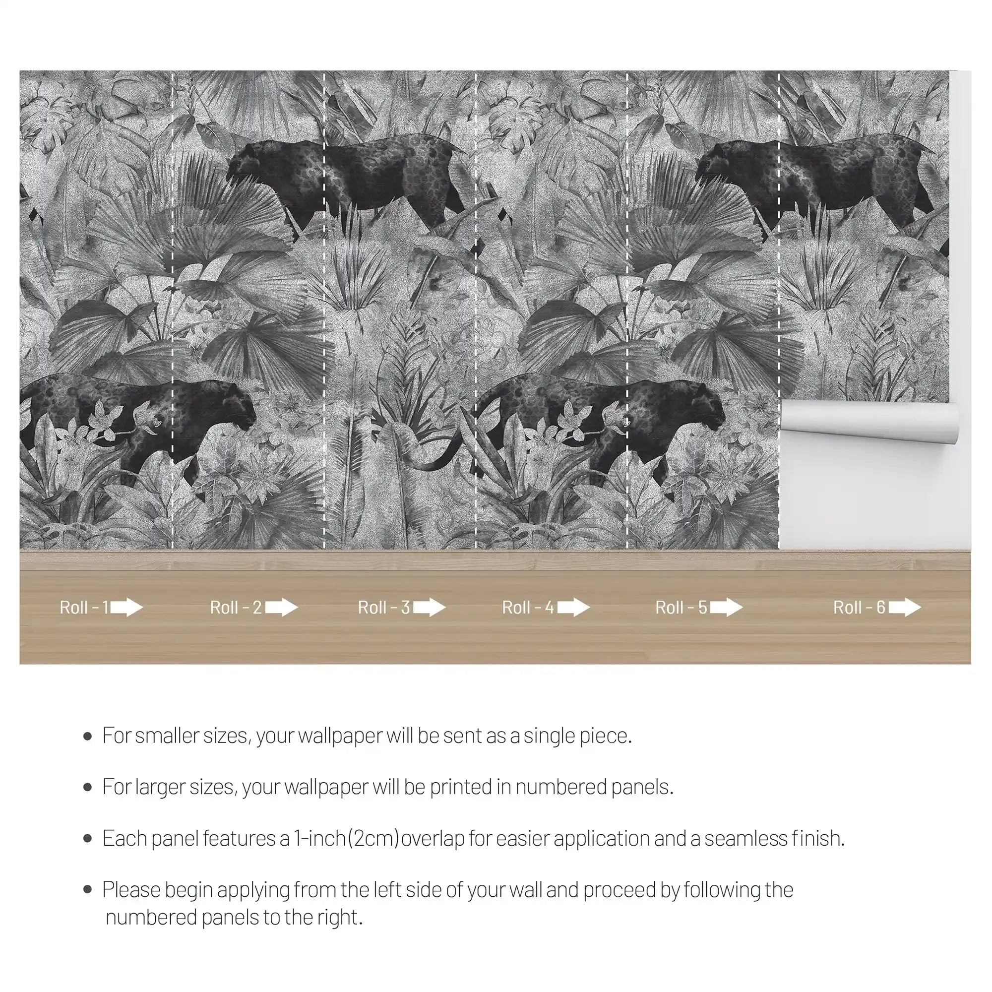 3076-E / Botanical Wallpaper with Panther Theme: Adhesive Mural for Wall Accent - Artevella