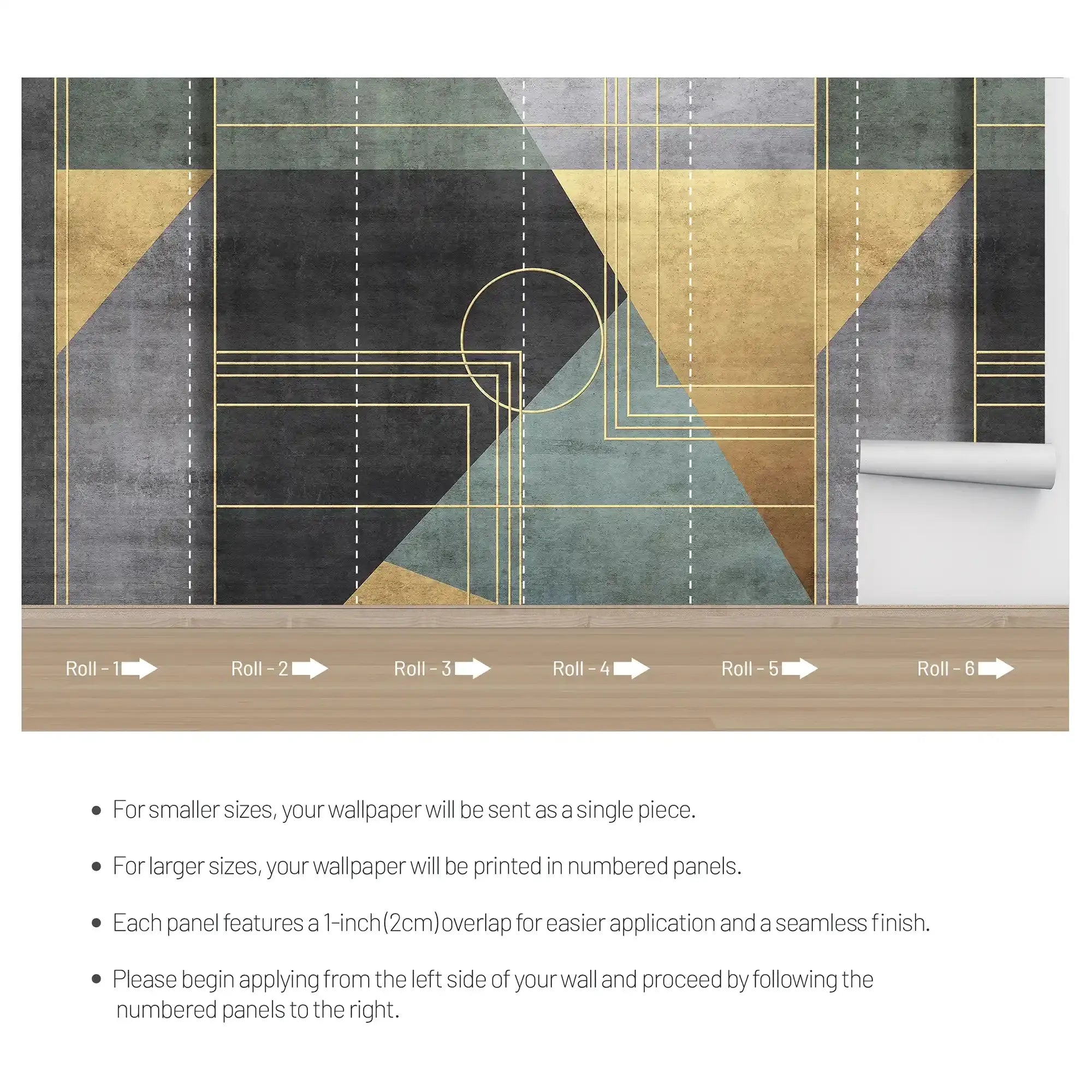 3079-A / Peel and Stick Geometric Wallpaper: Gold Accents, Modern Decor for Walls - DIY Self Adhesive, Removable, Abstract Art Deco Design - Artevella