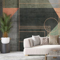 3079-B / Peel and Stick Geometric Wallpaper: Gold Accents, Modern Decor for Walls - DIY Self Adhesive, Removable, Abstract Art Deco Design - Artevella