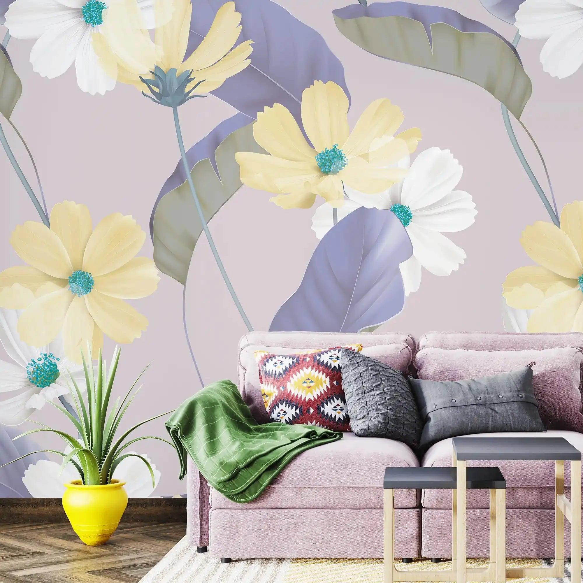 3080-C / Vibrant Boho Floral Wallpaper: Peel and Stick for Easy Application - Self Adhesive, Temporary Wall Mural for DIY Decor - Artevella