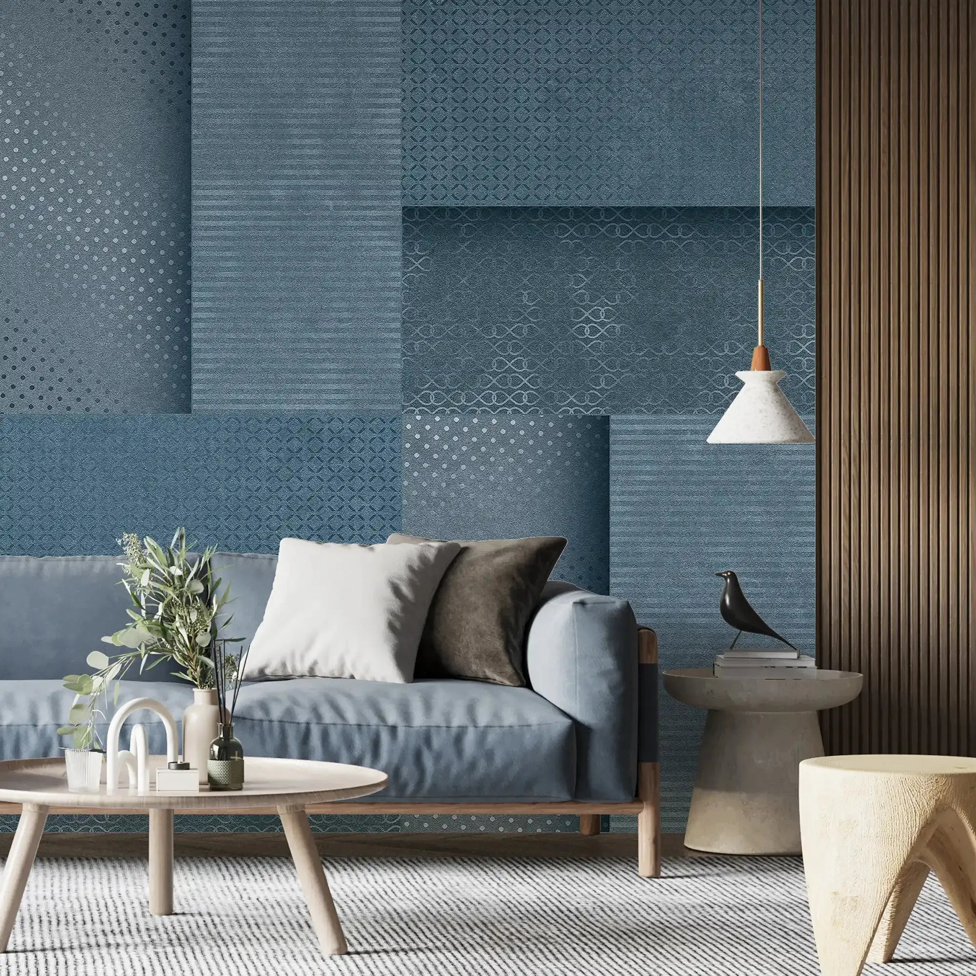 3082-A / Peel and Stick Wallpaper: Blue Tile Square Pattern, Easy Install, Adhesive Wall Decor for Bathroom, Kitchen, and Living Room - Artevella