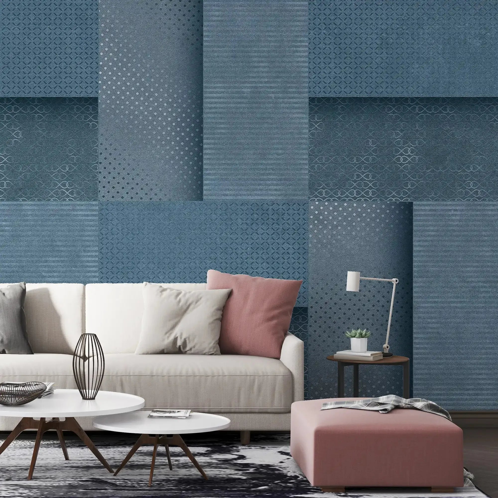 3082-A / Peel and Stick Wallpaper: Blue Tile Square Pattern, Easy Install, Adhesive Wall Decor for Bathroom, Kitchen, and Living Room - Artevella
