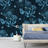 3086-A / Plant Wallpaper: Self-Adhesive, Blue Hibiscus and Cypress Pattern, Floral Wall Mural for Modern Room Decor - Artevella