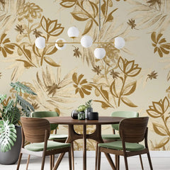 3086-C / Plant Wallpaper: Self-Adhesive, Blue Hibiscus and Cypress Pattern, Floral Wall Mural for Modern Room Decor - Artevella