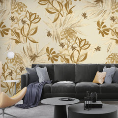 3086-C / Plant Wallpaper: Self-Adhesive, Blue Hibiscus and Cypress Pattern, Floral Wall Mural for Modern Room Decor - Artevella