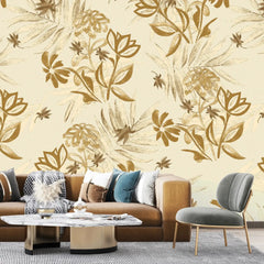 3086-C / Plant Wallpaper: Self-Adhesive, Blue Hibiscus and Cypress Pattern, Floral Wall Mural for Modern Room Decor - Artevella