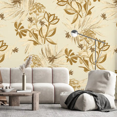 3086-C / Plant Wallpaper: Self-Adhesive, Blue Hibiscus and Cypress Pattern, Floral Wall Mural for Modern Room Decor - Artevella