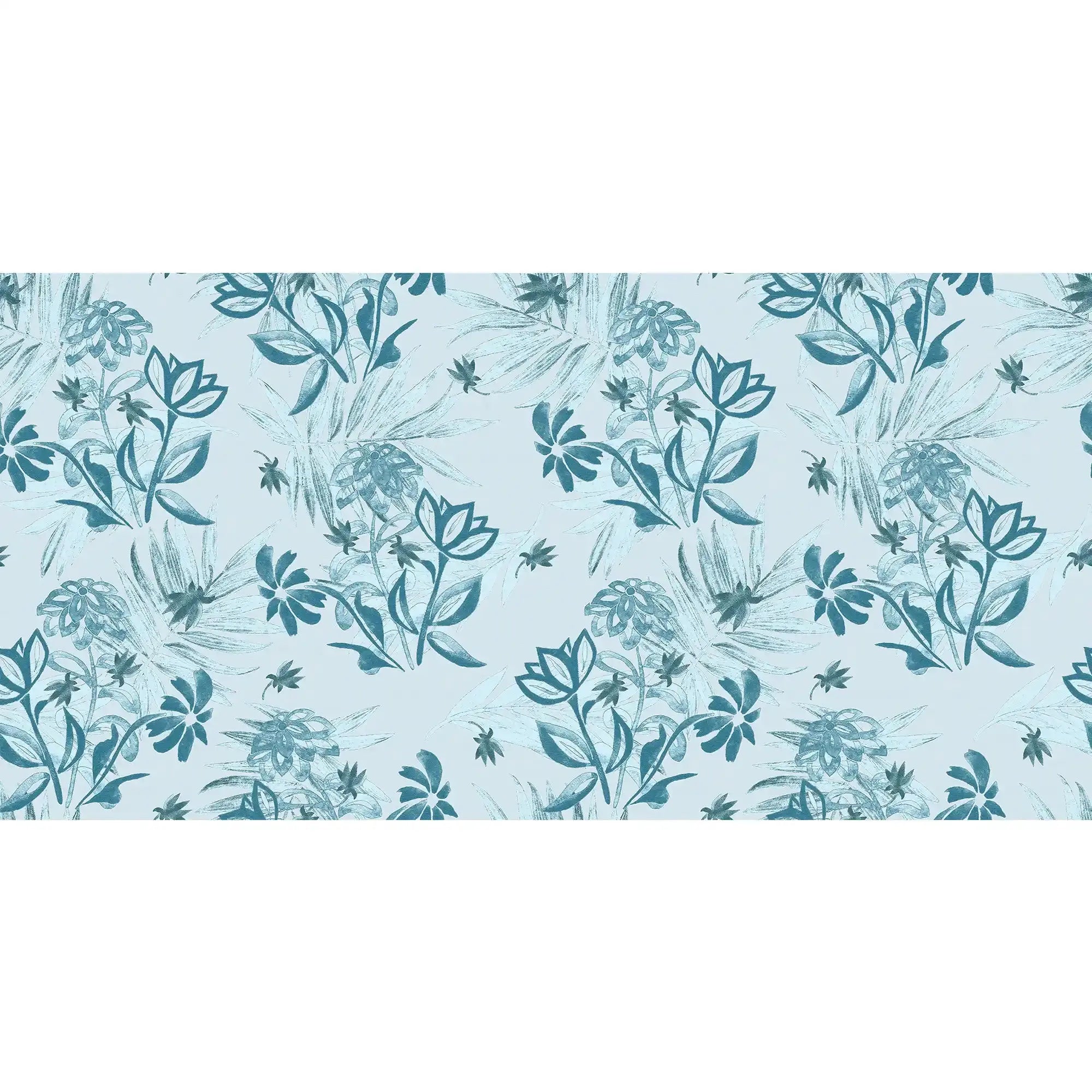 3086-D / Plant Wallpaper: Self-Adhesive, Blue Hibiscus and Cypress Pattern, Floral Wall Mural for Modern Room Decor - Artevella